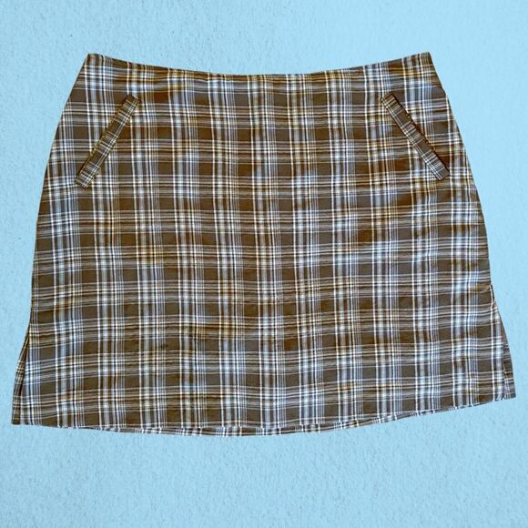 90s vintage brown and blue plaid mini skort - Picture 1 of 11